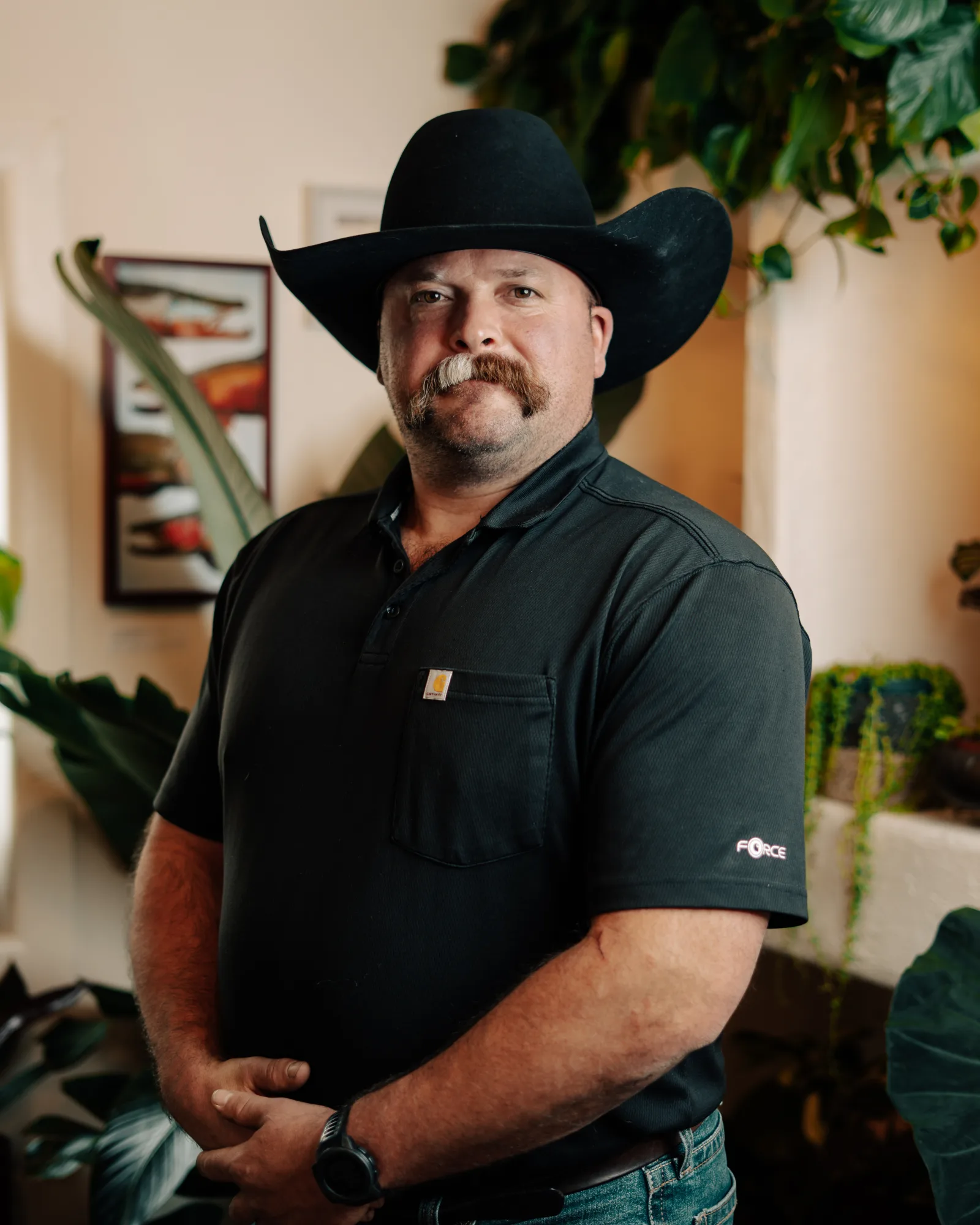 Evan Jeffries, owner of Black Hat Cattle Co. and The Lazy Butcher, wearing a black cowboy hat